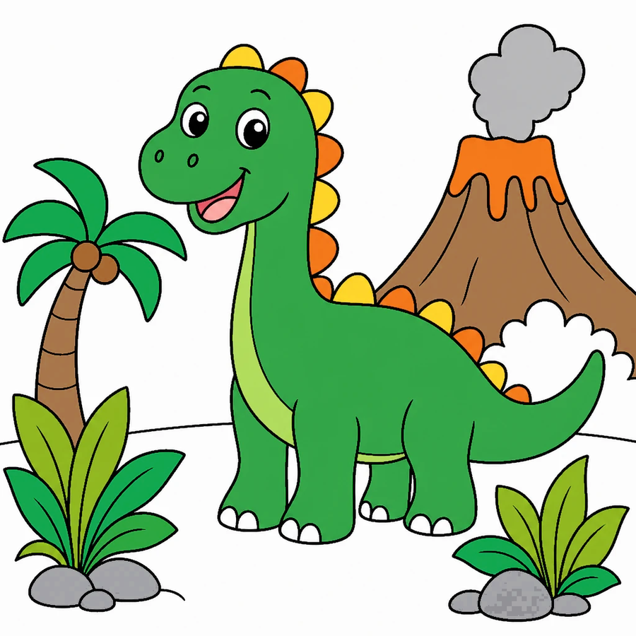 The dinosaur picture colored in