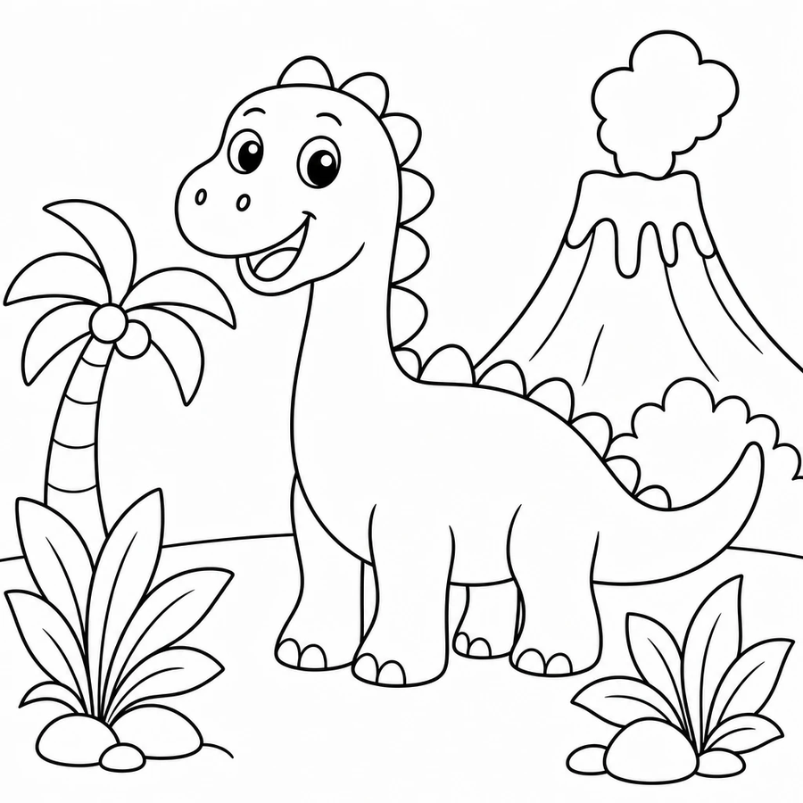 The dinosaur line art before coloring