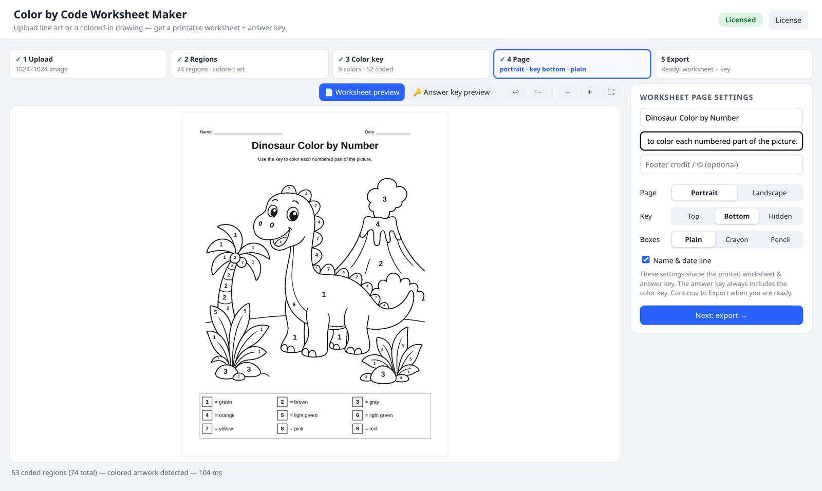 The Page step with title and instructions typed